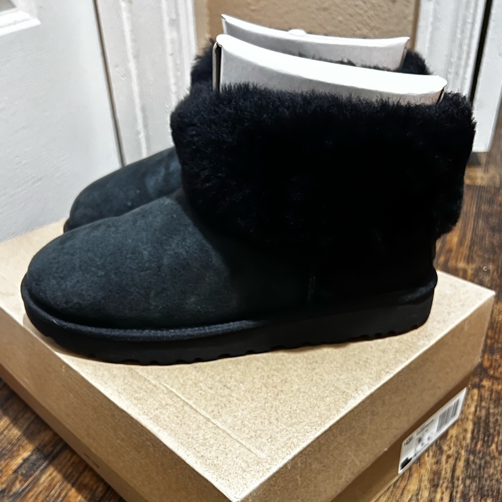 UGG Black Suede Fur-Lined Boots